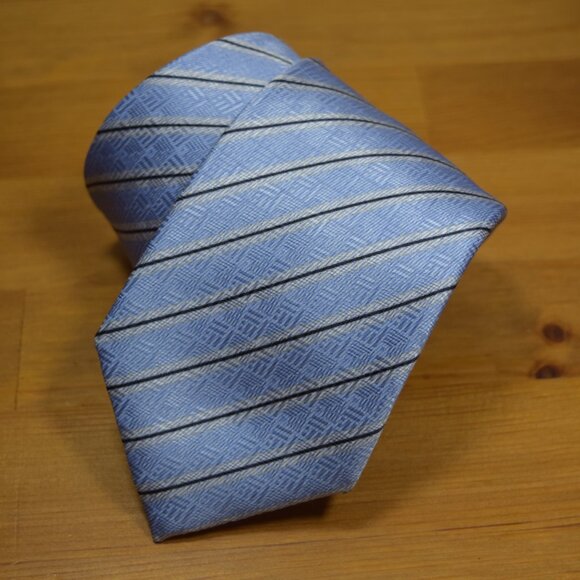 $450 Brioni Baby Blue White Regimental Geometric Silk Tie Handmade in Italy - Picture 8 of 16